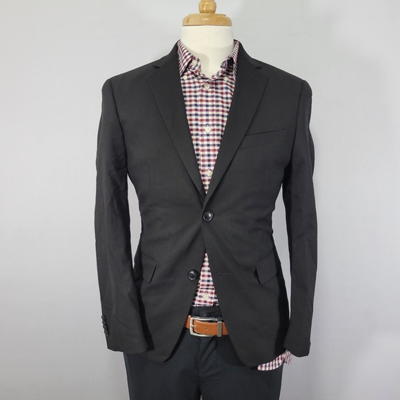 Alfani Men's Sport Coat Blazer Two Button Black Slim Fit Poly Blend 36S - Picture 1 of 14